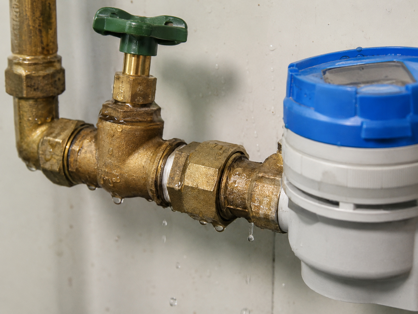 Loodgieter controleert lekkende hoofdkraan bij watermeter