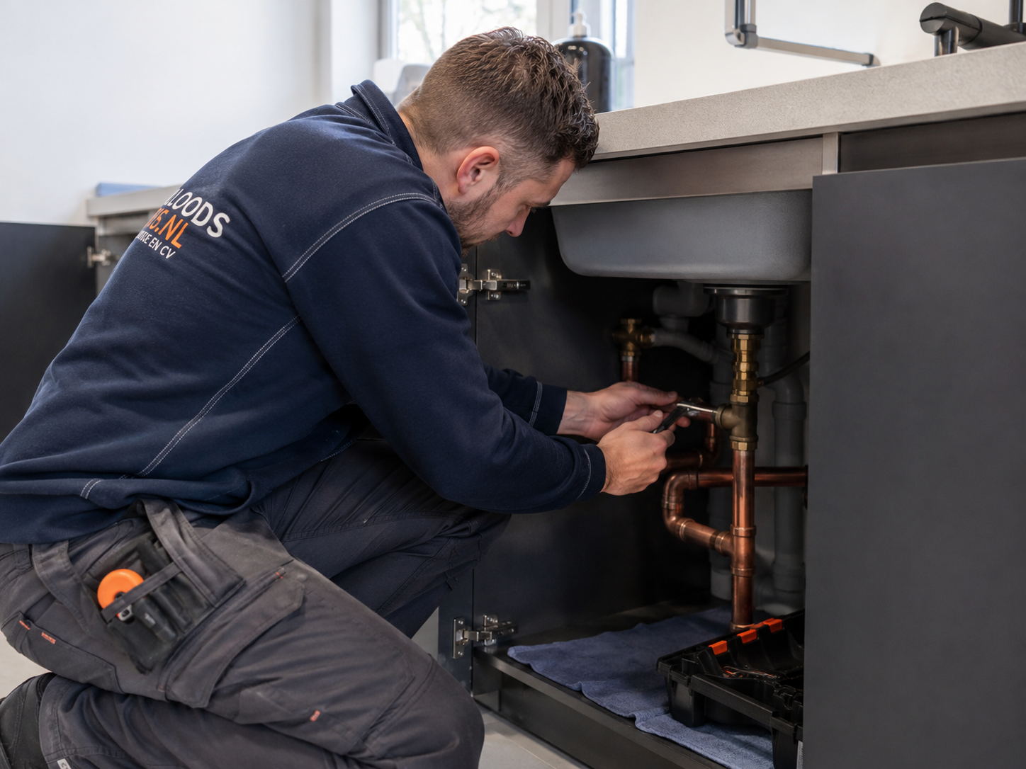 Loodgieter voert reparatie aan leidingwerk uit