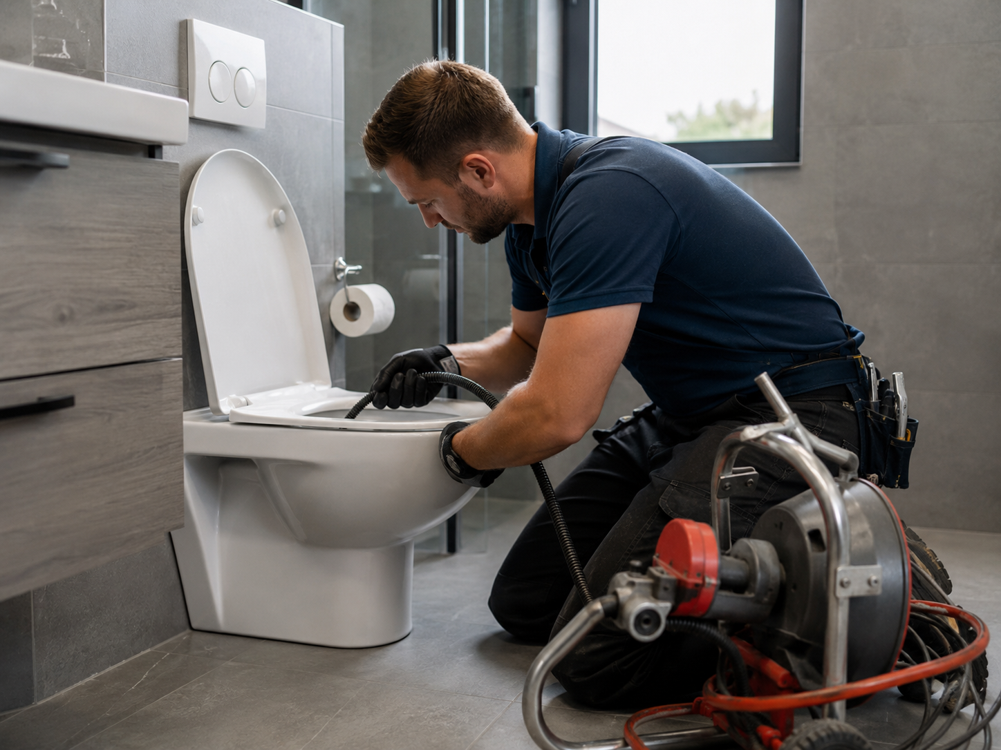 Loodgieter helpt bij een verstopte wc in een woning